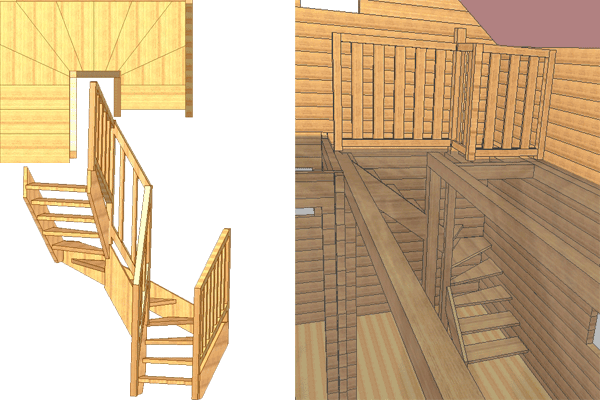 Stairs, roofs and other log homes designs